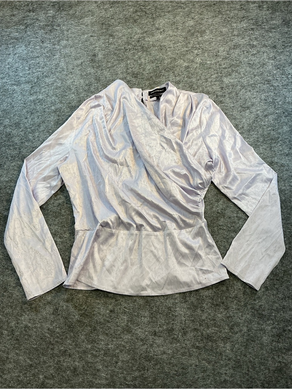 Something Navy Lavender Satin Printed Wrap Blouse Sz Sm